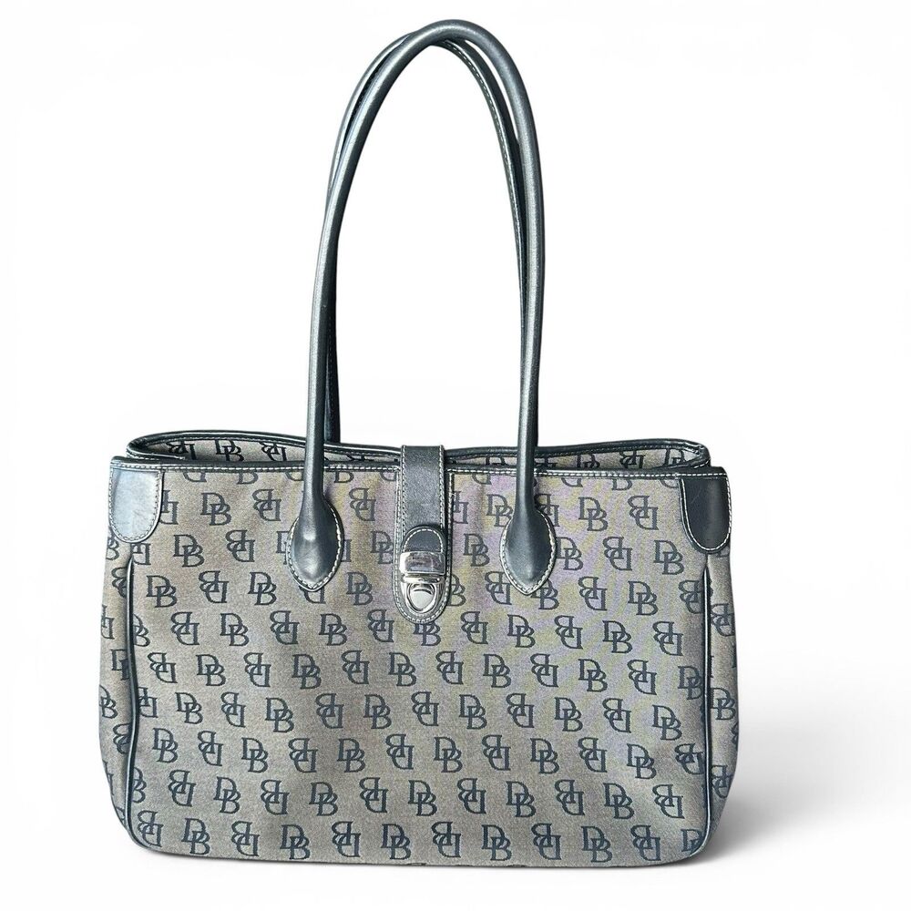 VTG Dooney & Bourke HC52 Double Long Handle Signature Monogram Shoulder Bag Tote